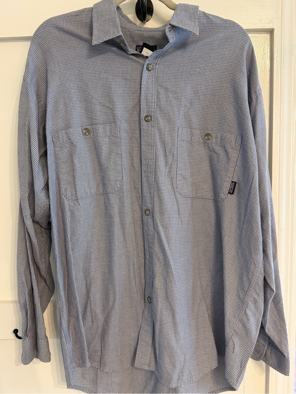 Patagonia Light Blue Micro-Check Casual Button-Down Shirt